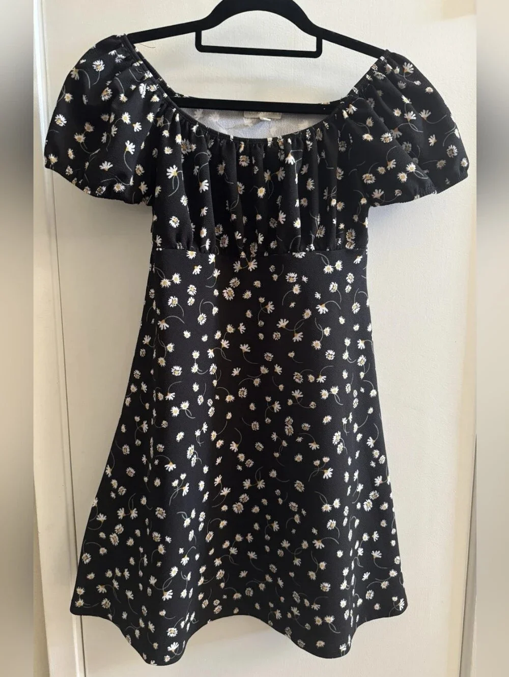 Girls Black Floral Off-Shoulder Dress